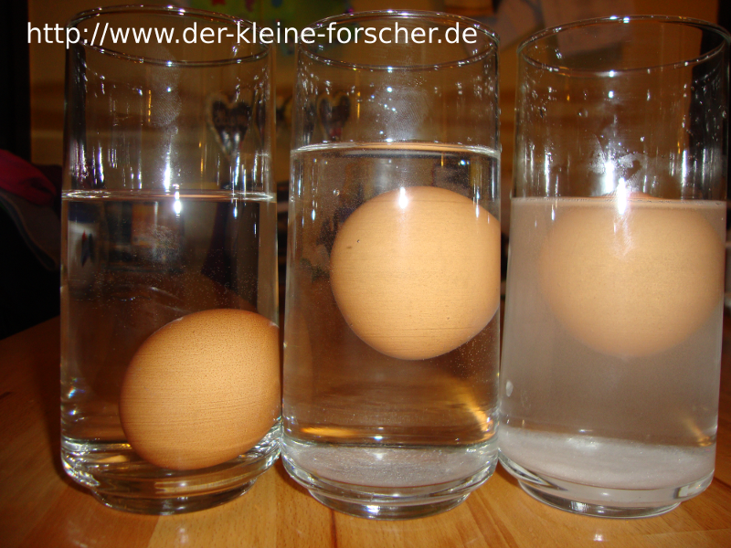 Experiment 12, Bild 1: Eier im (Salz-)Wasserglas